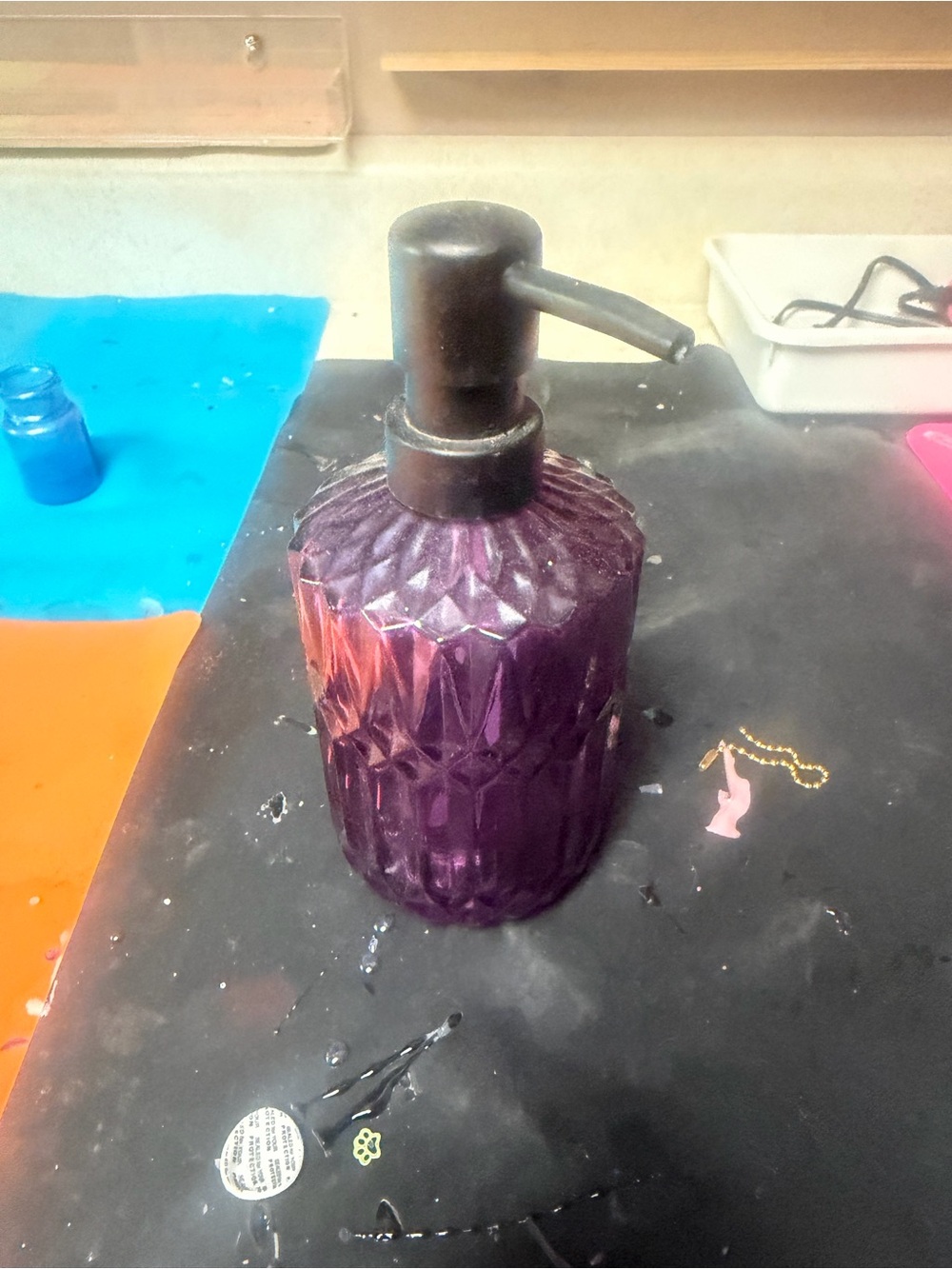 Purple Glass Lotion Dispenser - Stylish Bath & Body Pump